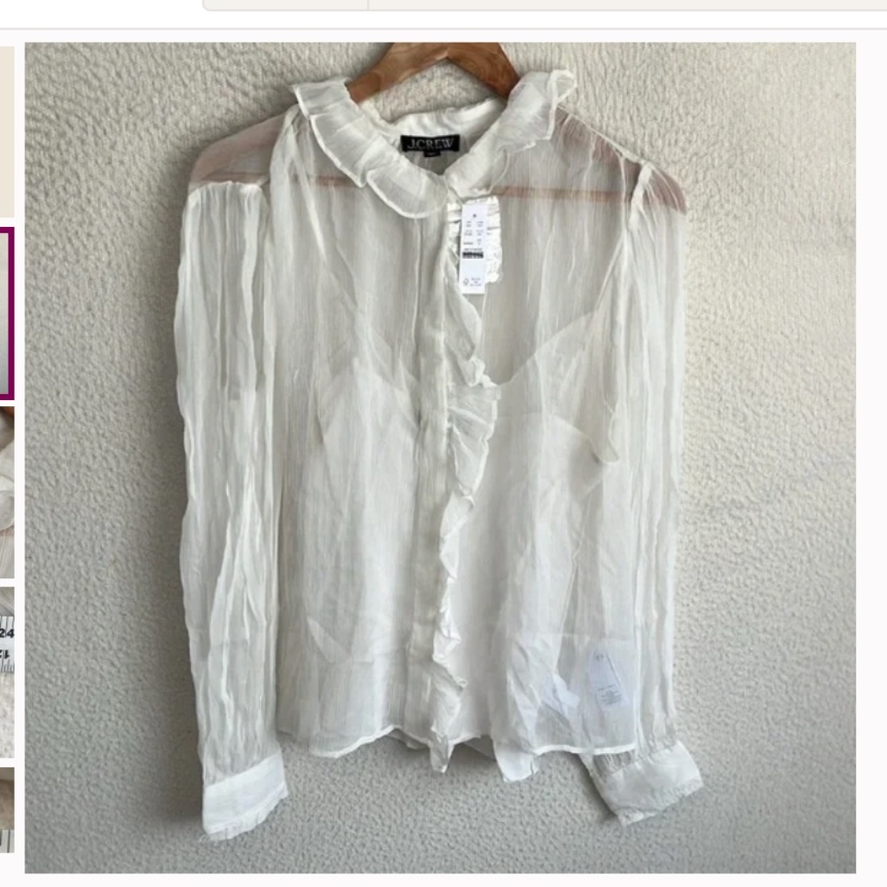 JCREW White Sheer Ruffle Blouse • SZ 10